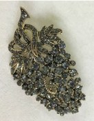 Resim Üzüm Swarovski Taşlı Elmas Montür Yaka İğnesi Broş Altın 