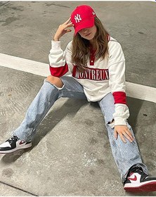 Resim Unisex Kırmızı Renk Beyaz Logo Beyzbol Ny New York Şapka - Unisex Kırmızı 
