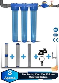 Resim Atlantis Daire Bina Girişi 20 Inch 3 Aşama Su Arıtma Yumuşatma Cihazı(KOKU,PAS,KLOR ÖNLEYİCİ SET) 