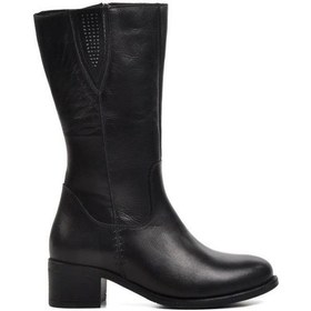 Resim Pepita 9289 Topuklu Kaymaz Ara Boy Klasik Deri Kadın Çizme Siyah 