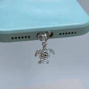 Resim Deniz Kaplumbağası Charm Toz Tıpası iPhone/Type-C Telefonlar için, 1 Paket Parıldayan Kristal Okyanus Hayvanı Toz Tıpası Aksesuarı 