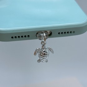 Resim Deniz Kaplumbağası Charm Toz Tıpası iPhone/Type-C Telefonlar için, 1 Paket Parıldayan Kristal Okyanus Hayvanı Toz Tıpası Aksesuarı 