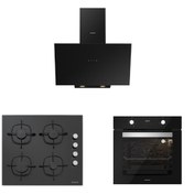 Resim Silverline Siyah Cam Ankastre Set (3481 Flam 60+cs5335b02+bo6502b02) 