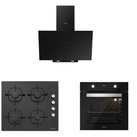 Resim Silverline Siyah Cam Ankastre Set (3481 Flam 60+cs5335b02+bo6502b02) 
