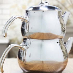 Resim Çelik Saplı Mini Boy Çift Kapaklı Çaydanlık - 1.75L | Paslanmaz, Süzgeçli ve Şık Tasarım 