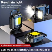 Resim 1 adet mini katlanabilir LED el feneri anahtarlık ışık, çift COB ışıklar, Tip-C USB şarjı, iş ışığı, dahili polimer lityum pil, açık hava balıkçılığı için uygun 