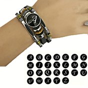 Resim 26 Harfli Retro Bohem Suni Deri Bileklik Takı - Cam Harf Charm Bileklik, Harf Bileklik, Punk Stili Baş Harfleri A-Z, Ayarlanabilir İp, Unisex Moda Aksesuarı 