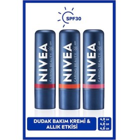 Resim NIVEA Kırmızı + Rose + Nemlendirici Dudak Bakım Kremi SPF30+ 3 x 4.8 G 