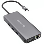 Resim Type-C to 4xUSB-A 2xHDMI VGA RJ45 Ethernet PD 100W TF SD Kart Okuyucu Dönüştürücü Novoo