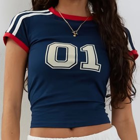 Resim Yaz ve İlkbahar için Y2K Kısa Kollu Çizgili Crop T-Shirt, Kadın Giyim 