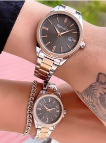 Resim Ferrucci GÜMÜŞ/ROSE İKİ RENKLİ ÇELİK SEVGİLİ ÇİFT KOL SAATLERİ+BİLEKLİK HEDİYELİ 