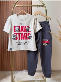 Resim Magu Erkek Çocuk Pamuklu Ekru Oyun Baskılı T-shirt Eşofman Takım Çok Renkli 