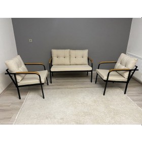 Resim Modern Dünya Balkon, Bahçe, Cafe - Metal Kanepe Koltuk Takımı - 2+1+1 Krem Modernsh37 Krem 