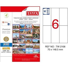 Resim Tanex TW-2106 70x148.5mm Kuşe Laser Etiket 100 Lü Paket 