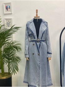 Resim Esre Store 4409 Kot Tesettür Trençkot Açık Mavi 