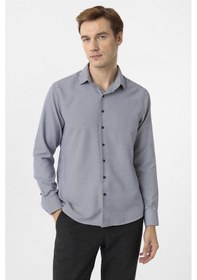 Resim Süvari Lacivert Slim Fit Armürlü Klasik Yaka Gömlek-34380 Lacivert 