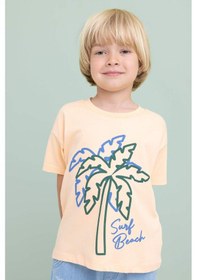 Resim DeFacto Erkek Bebek Bisiklet Yaka Palmiye Baskılı Kısa Kollu Tişört C9188A524SMOG293 Turuncu 