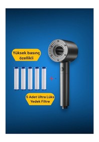 Resim 5 Adet Yedek Filtreli Yüksek Basınç Özellikli Duş Başlığı Su Tasa Gri 