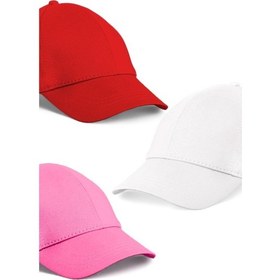 Resim Unisex 3'lü Set Kırmızı,pembe Ve Beyaz Renk Beyzbol Şapka - Unisex Beyaz - Kırmızı - Pembe 