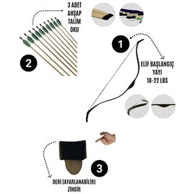 Resim Geleneksel Okçuluk Başlangıç Seti - Elif Yay + 3 Ok + Zihgir 