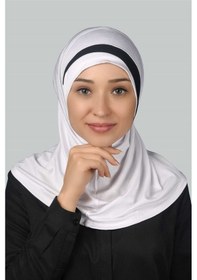 Resim Altobeh Pratik Eşarp Hazır Türban Özel Hilal Detaylı Hijab Beyaz - Siyah 