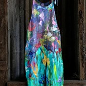 Resim Kadınlar için Renkli Soyut Baskılı Tulum - Canlı Bağcıklı Omuz Polyester Tulum Cepli, Makinede Yıkanabilir, Tatil için Mükemmel 