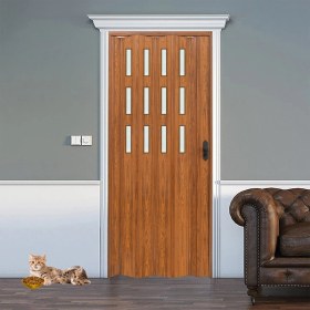 Resim Faran Dekorasyon 145 x 215 Ceviz Renk Camlı Pvc Akordiyon Katlanır Kapı - Frnakmodel-100 
