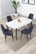 Resim Canisa Concept Kar Serisi, 80x132 Açılabilir Mdf Mutfak Masa Takımı, Beyaz Masa Ceviz Ayak 4 Pembe Sandalye 