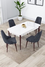 Resim Canisa Concept Kar Serisi, 80x132 Açılabilir Mdf Mutfak Masa Takımı, Beyaz Masa Ceviz Ayak 4 Pembe Sandalye 