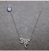 Resim Çift Kanatlı Nazar Boncuk Detaylı Yusufçuk Kolye 