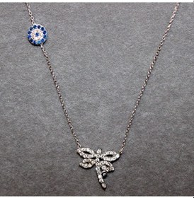 Resim Çift Kanatlı Nazar Boncuk Detaylı Yusufçuk Kolye 