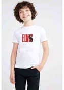 Resim Elvis Presley The Legend Metal Rock Baskılı Unisex Çocuk Beyaz T 