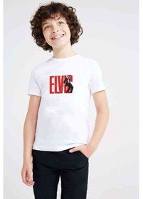 Resim Elvis Presley The Legend Metal Rock Baskılı Unisex Çocuk Beyaz T 