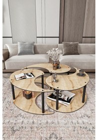 Resim Yin Yang Unıty Serenıty Orta Sehpa 3 Lü Safir Meşe-100 Cm Meşe 