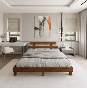 Resim RENAZZO Lotus New Frezya Model Ceviz Renk Masif Çam Ahşap Karyola 