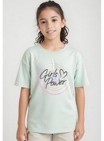 Resim Panios Kids Girls Power Baskılı Kız Çocuk Kısa Kollu T-shirt Mint Yeşili 