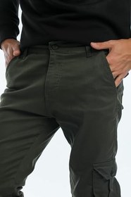 Resim Kargo Cepli, Fermuarlı Paça Lastikli Esnek Kumaş Slim Fit Gabardin Erkek Kargo Pantolon 