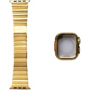 Resim Apple Watch 7 45mm Uyumlu KRD-126 Sert Kasa Koruyuculu Metal Kordon 