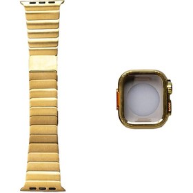Resim Apple Watch 7 45mm Uyumlu KRD-126 Sert Kasa Koruyuculu Metal Kordon 