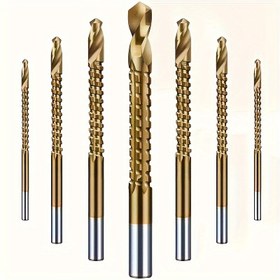 Resim 6 adet Titanyum Kaplamalı Yüksek Hızlı Çelik Spiral Matkap, 3-8mm Dişli Yan Kesim Matkap Plastik Metal Ahşap Delik Ahşap İşleme Araçları 