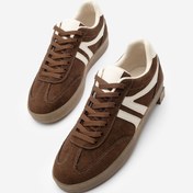 Resim Marjin Kadın Sneaker Bağcıklı Düz Taban Spor Ayakkabı Tiyone Kahve Süet 