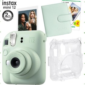 Resim Fujifilm Instax Mini 12 Yeşil Fotoğraf Makinesi-20'lu Film-Kare Albüm ve Şeffaf Kılıf Seti 