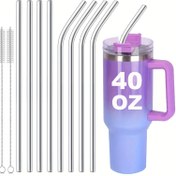 Resim 40oz Bardak Aksesuarları için 5/10 ADET Yedek Pipetler, 304 Paslanmaz Çelik Uzun Pipetler, 40oz Tumbler ile Uyumlu Yeniden Kullanılabilir Metal Pipetler, Smoothie/Buzlu Kahve için Temizleme Fırçası ile Ekstra Uzun Pipetler, Bulaşık Makinesinde Yıkanabilir 