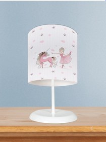Resim Mekta Home Bebek Ve Çocuk Odası Balerin Ve Unicorn Kız Desenli Pembe Abajur 