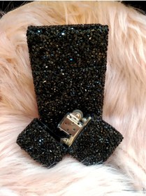 Resim NESGIFT Siyah Parlak Taşlı Slim (ince) Kısa Sigara Kutusu Ve Zippo Çakmak Seti 