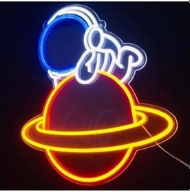 Resim Astronot & Satürn Neon Tabela Neon Yazı Dekoratif Aydınlatma, astronotsatürn 