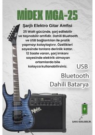 Resim Midex Crade-25amp Blue Rosewood Super Strat Kasa Hh Yüksek Kaliteli 25w Amfili Elektro Gitar Seti Mavi 