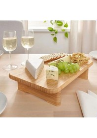 Resim Qerhome Ayaklı Bambu Doğrama Kesim Tahtası & Sunum Standı Büyük Boy 40cmx25cm Bambu 
