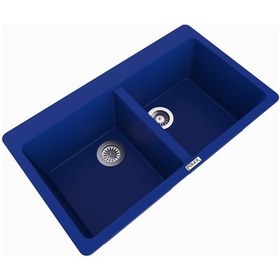 Resim Polex Cristalüx Granit Evye P-N9 Mavi 2 Hazneli Tezgah Altı Ve Tezgah Üstü Mutfak Evyesi 86x50.5 CM 