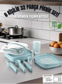 Resim MEDUSHOP 6 Kişilik 32 Parça Piknik Seti-Mikrodalga Uyumlu Bulaşık Makinasında Yıkanabilir. ( MAVİ ) 